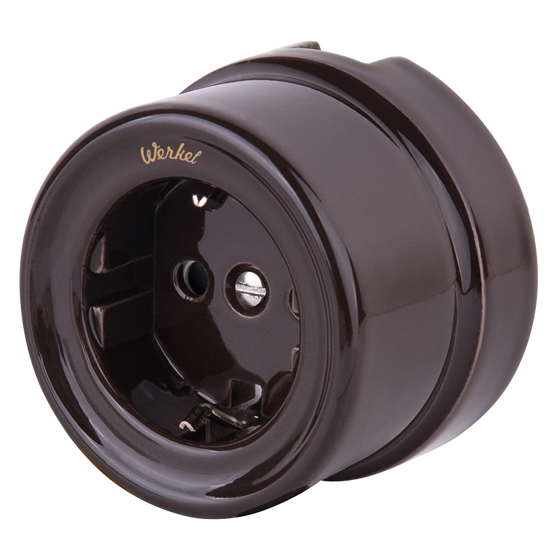 Розетка с заземлением и шторками коричневый Ретро (код a036808) изображение